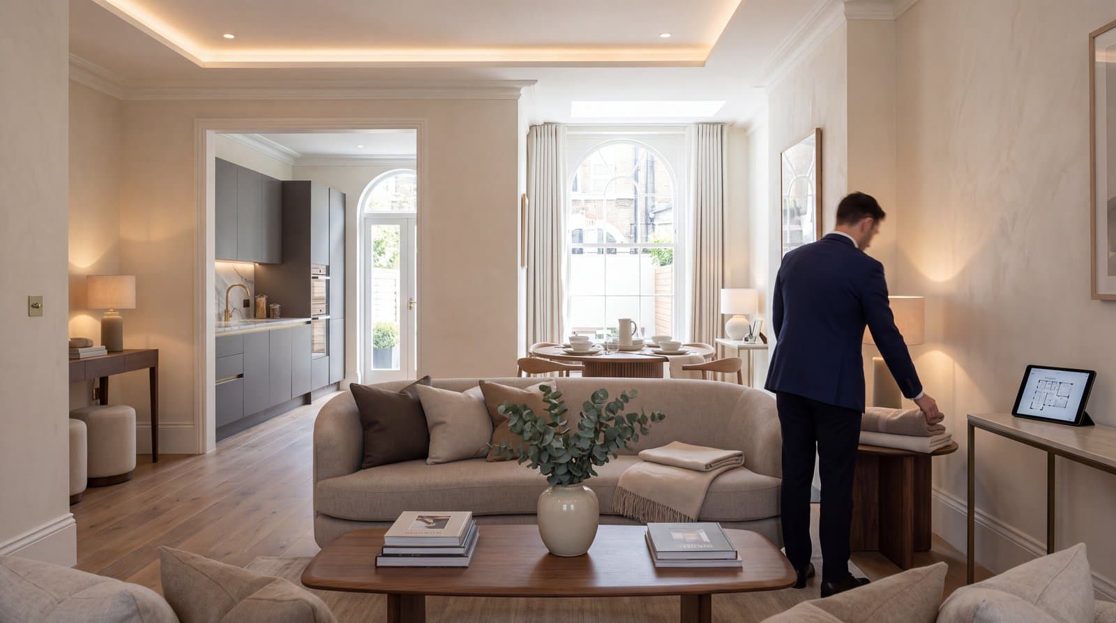 Havanex property manager preparing fresh linens in a styled living room